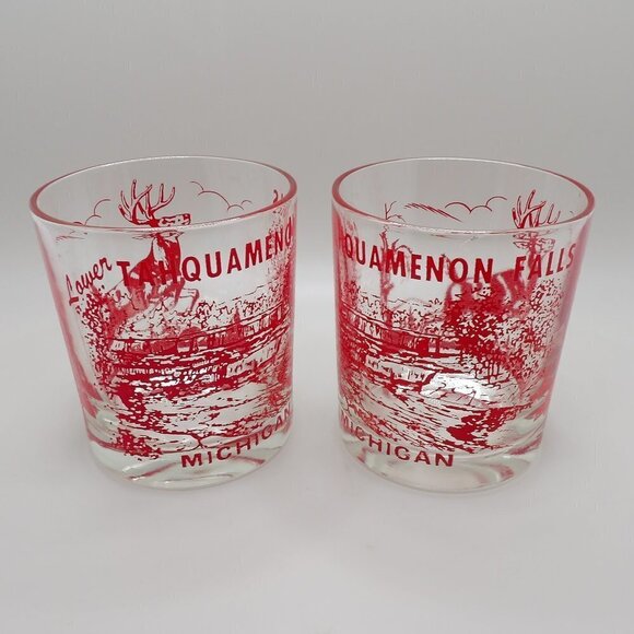 Set of Lower Tahquamenon Falls Michigan tumbler glasses, retro - Picture 2 of 8